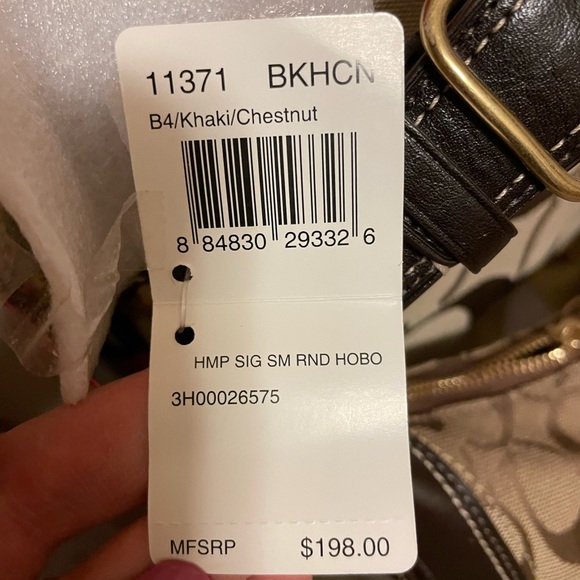 NWT Coach mint condition signature, small round hobo khaki with chestnut leather - Picture 3 of 8